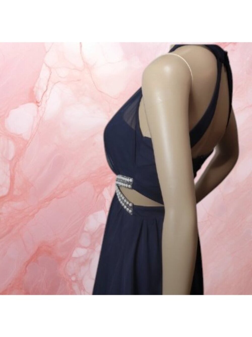 "It Girl" Blue Ruched Halter Mini Dress Glamorous Cocktail Art Deco Old Money - Picture 6 of 14